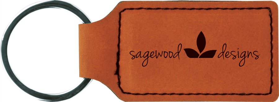 Supplier personalization example: engraved rectangular leatherette keychain
