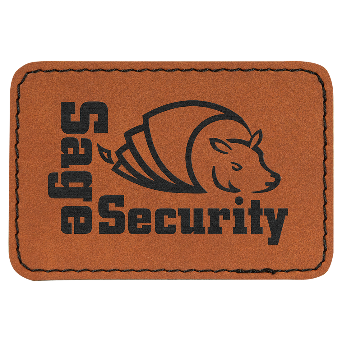 Supplier example: rectangular rawhide leatherette patch for custom engraving; hat not included